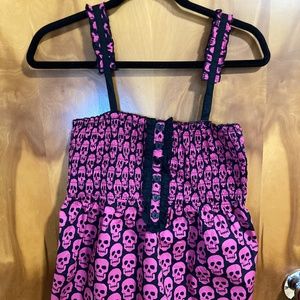 PINK & BLACK SKULL Ruffled Tank Top by SWEET LOVE - SIZE MEDIUM
